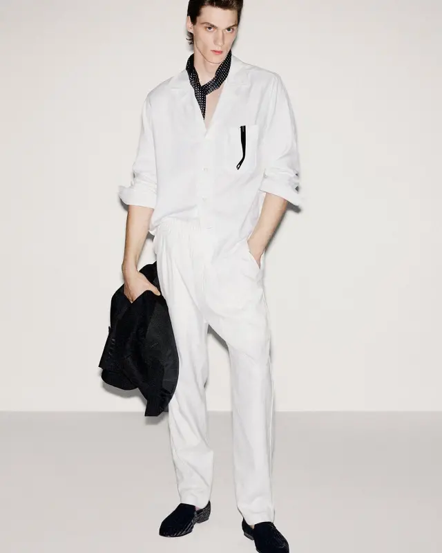HERRINGBONE STRIPE PLEATED LOUNGE PANT WHITE online